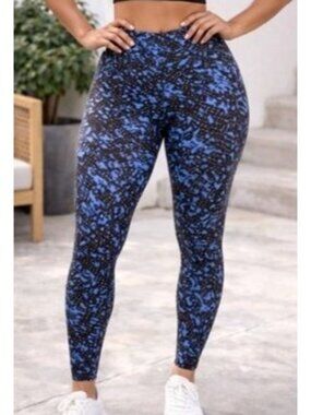 Terra & Sky Snake Print High Rise Legging Plus Size 3X Blue Fitted Athleisure